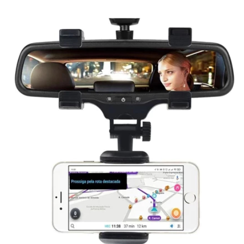 Suporte Celular para Carro Universal Resistente Espelho Retrovisor 360º graus 3 Regulagens