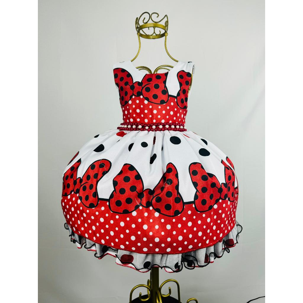 Vestido Infantil Festa Da Minnie Laço Minnie Festa Infantil