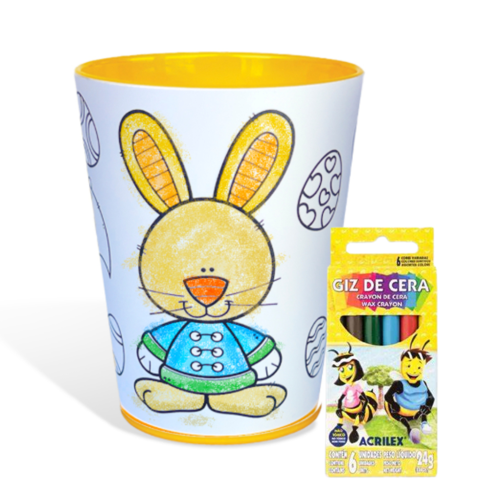 Kit Copo para Colorir Páscoa Lavável Para Pintura Com de Giz de Cera  Páscoa 2025 e Outros Ítens Especiais 350ml