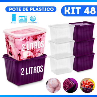 Kit 48 Potes de Sorvete 2L Açaí Roxo Transparente Pote de Plástico Sorveteria Bolo Sorvete Marmita