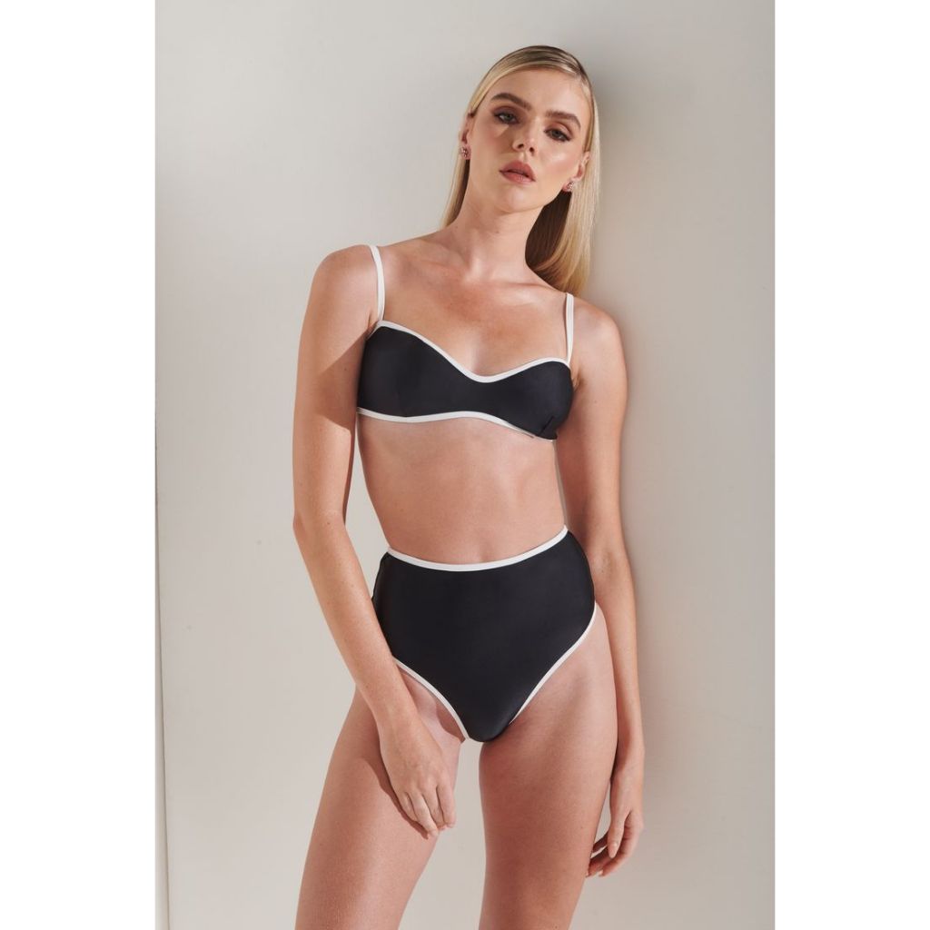 Biquíni Feminino top bicolor e Tanga Cintura Alta Lycra Lisa Forrado bojo removivel