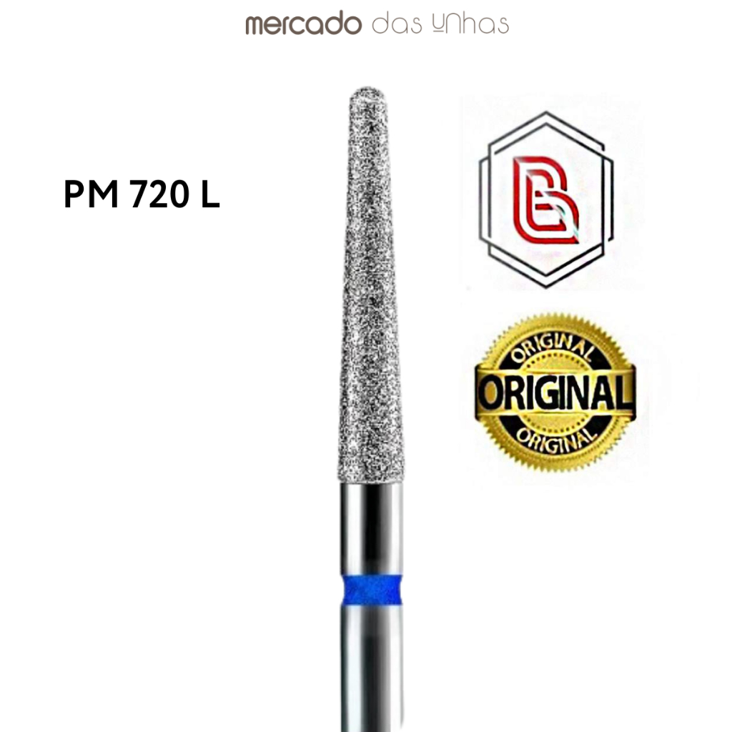 Broca Diamantada PM 720 L Brilho Original Cutilagem Russa Unha de Gel Fibra Manicure