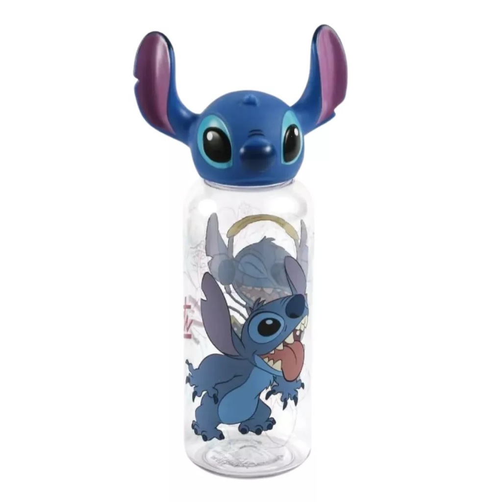Garrafa 3D Stitch Tampa Antivazamento Infantil Água Suco Criança Plástico 560ml Lancheira Escola Passeio