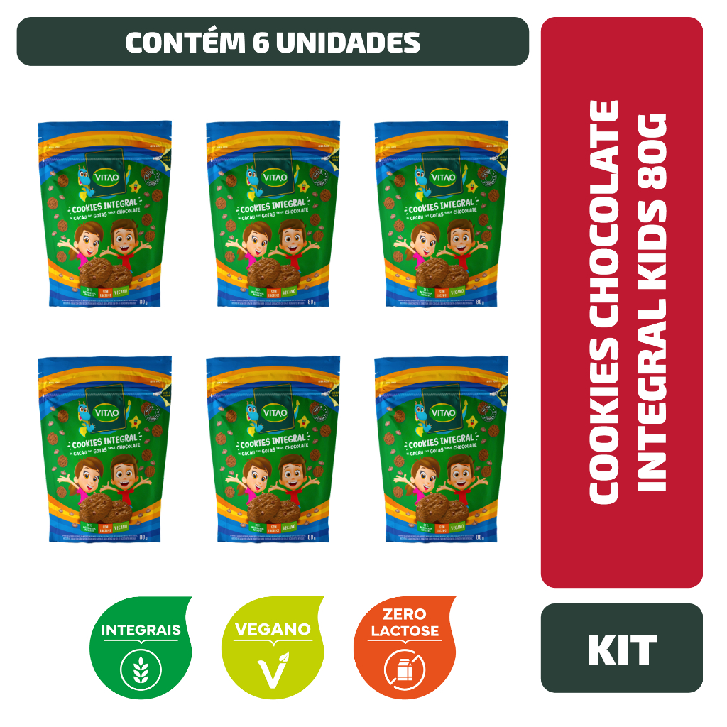 Kit Cookies Chocolate Integral Kids 80G - 6 Unidades - Food & Beverages