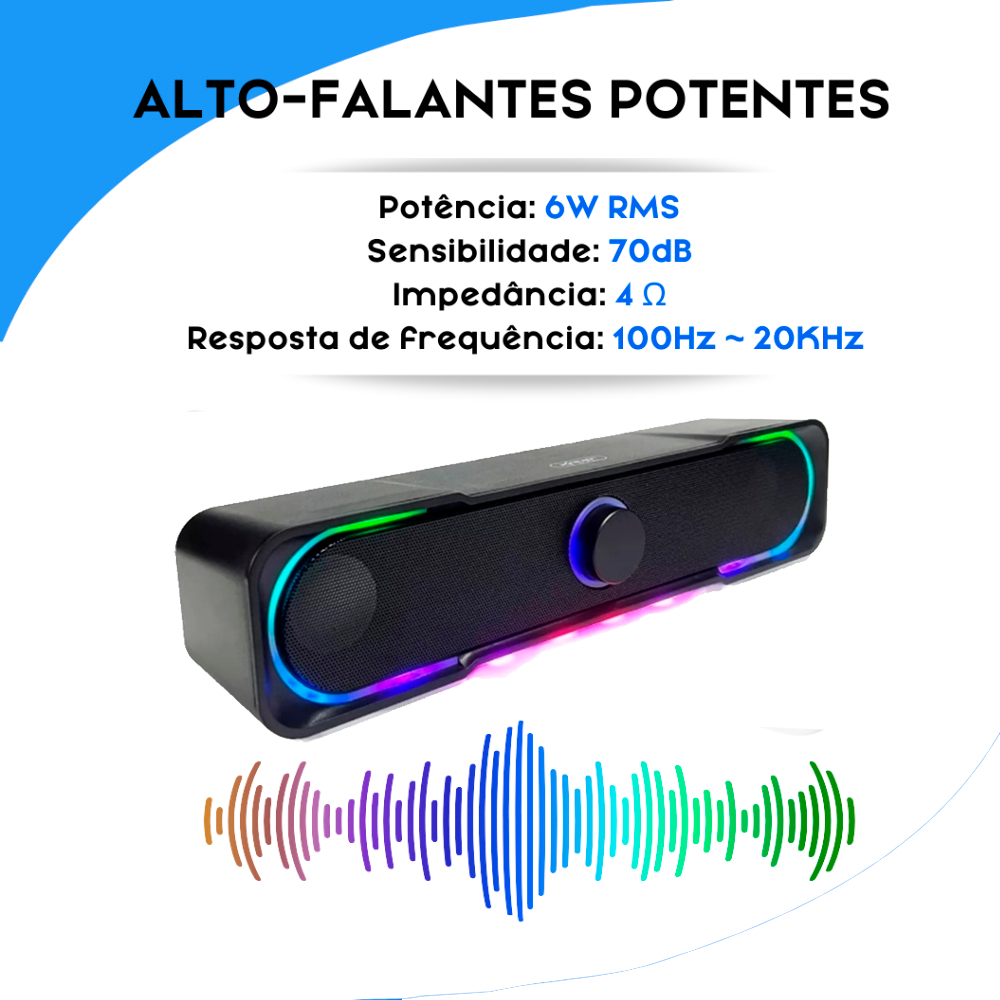 Fantástico Mini Soundbar Caixinha Som Potente Feito Para Usar em Computador e Notebook e Projetor Com Rgb P2