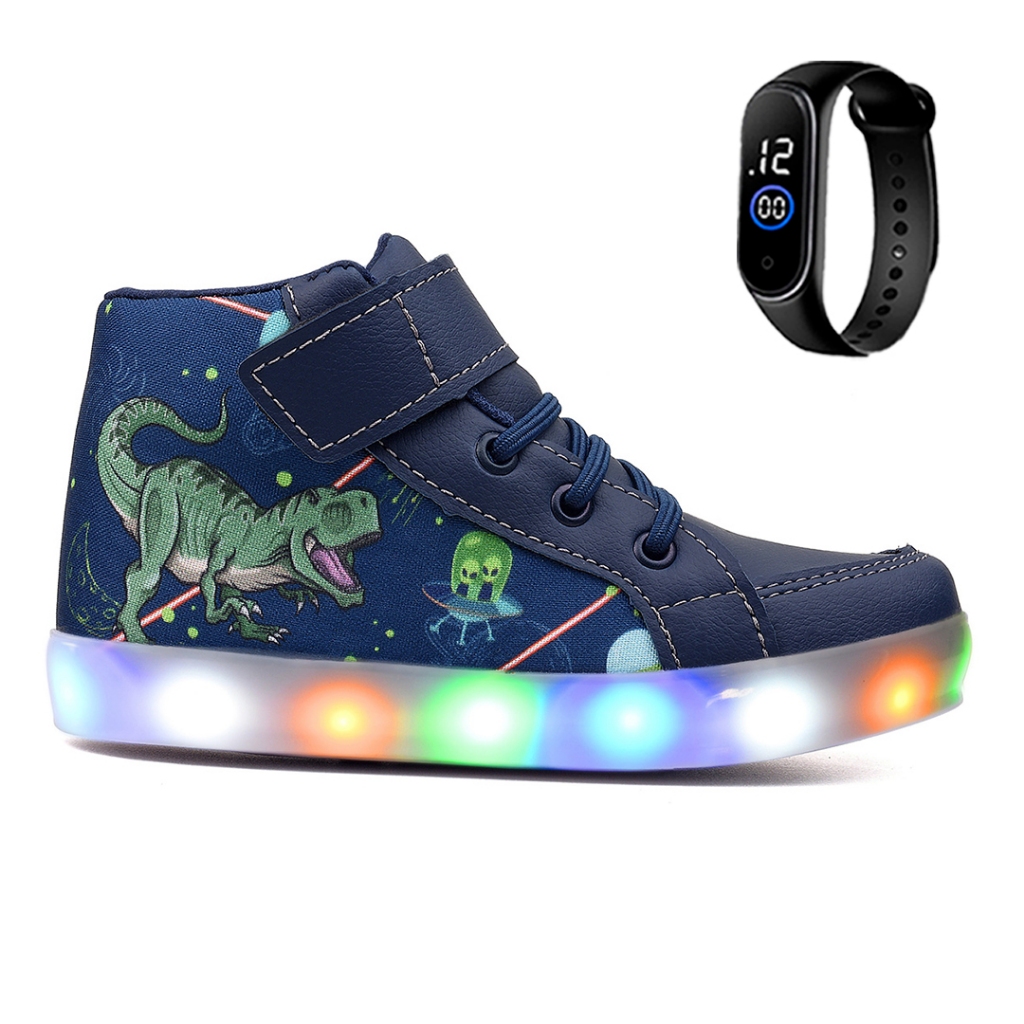 Tenis Botinha Infantil Luzinha De Led Dinossauro + Relogio em Oferta na Shopee