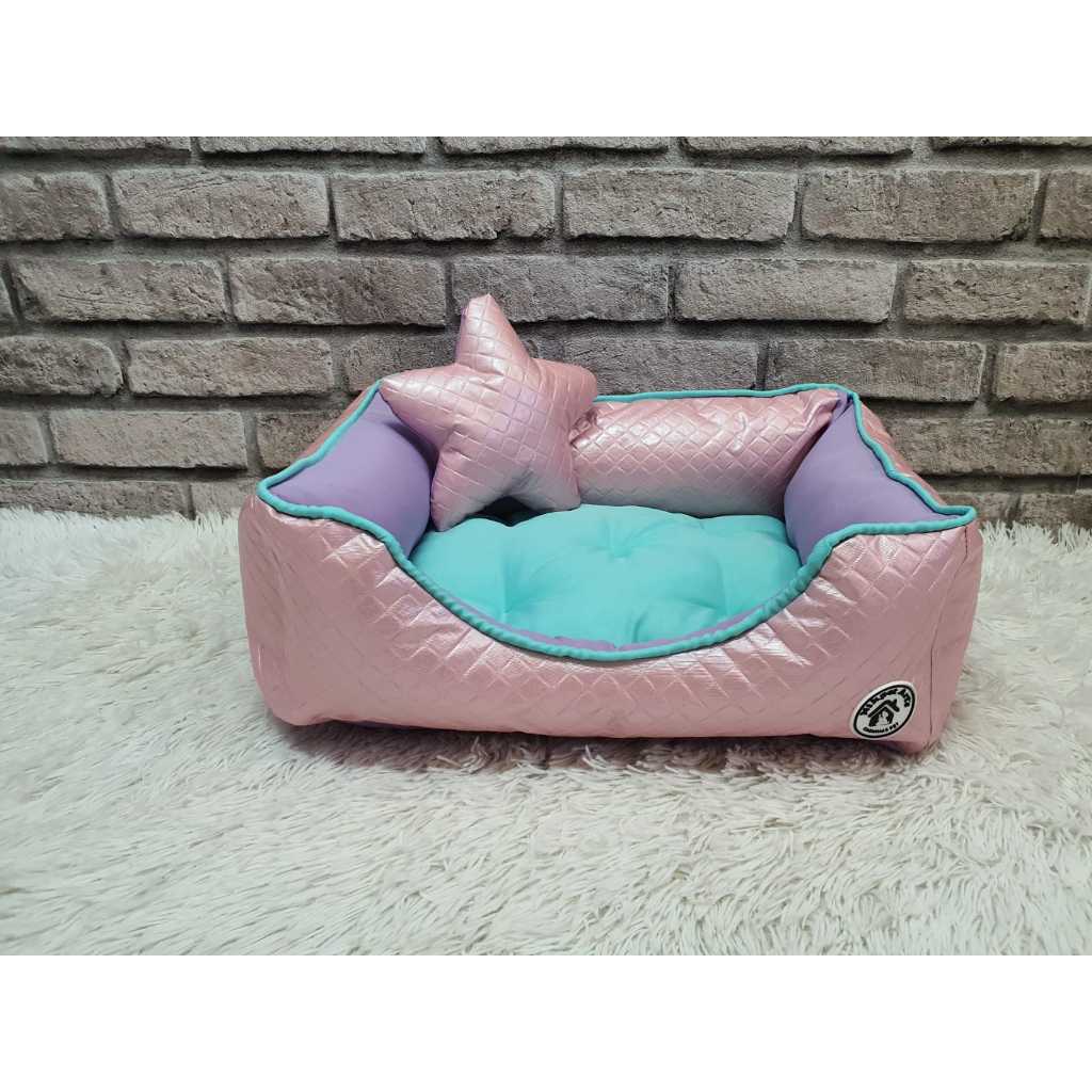 Cama Colchão G Quadrado Colchão Lavável Courino Azul e Rosa Sintético Caminha Gato Cachorro Cama G