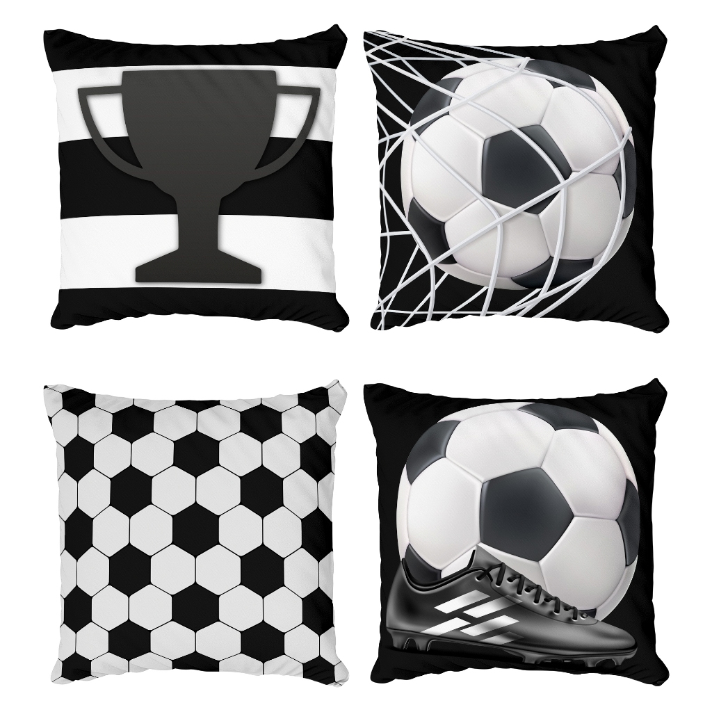 Kit 4 Capas De Almofadas Decor Futebol bola taça preto e branco Decoração 40x40cm