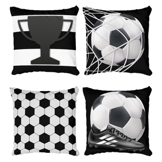 Kit 4 Capas De Almofadas Decor Futebol bola taça preto e branco Decoração 40x40cm