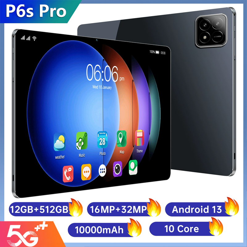 Pad 6S Pro Android Tablet PC Android 13 10.1inches 3G 4G LTE Internet Wi-Fi 12GB RAM 512GB
