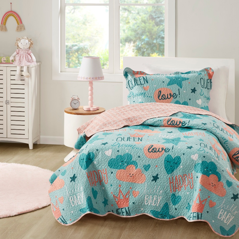 Kit Cobre Leito Colcha Solteiro Menino Menina 2 Peças Micro Percal 150 Fios Boutis Kids