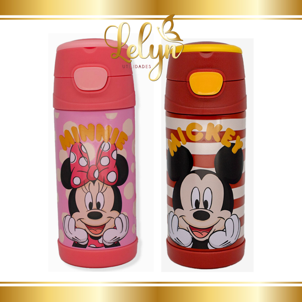 Garrafa Térmica Minnie Mouse e Mickey Mouse Infantil Top Handle 350ml em Oferta na Shopee