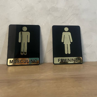 Kit 2 placas porta de banheiro acrilico espelhado feminino masculino