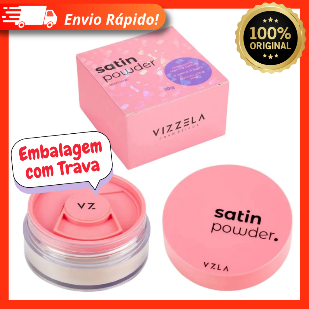 Pó Satin Acetinado Powder Vizzela Vegano Solto 10g Textura Acabamento Ultra Fina Translúcido Baking