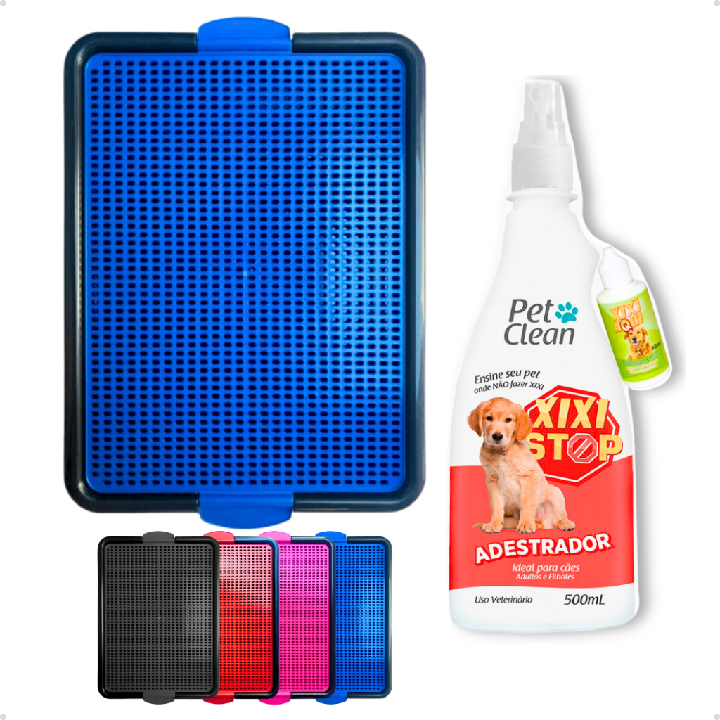 Kit Tapete Sanitário Canino Banheiro Para Cachorro + Adestrador Xixi Stop e Xixi Sim Várias Cores