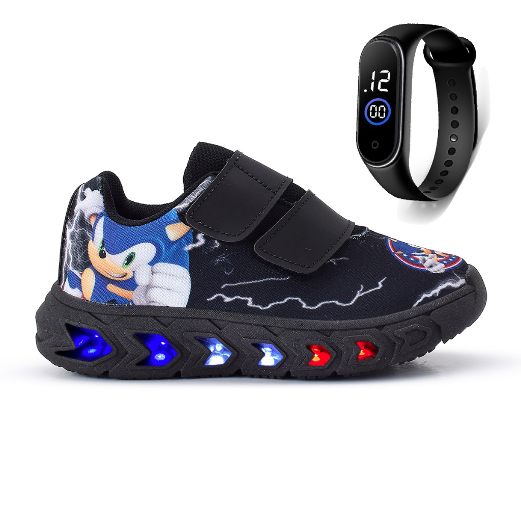 Kit Tenis Masculino Infantil De Led Meninos Sonic Confortavel Macio + Relogio em Oferta na Shopee