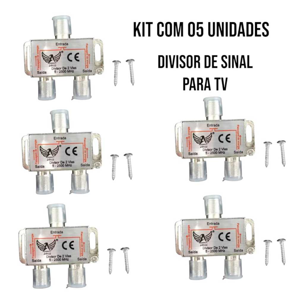 Kit Com 05 Divisor De Antena - Divisor de Sinal 2 Saídas Para Tv - Altomex