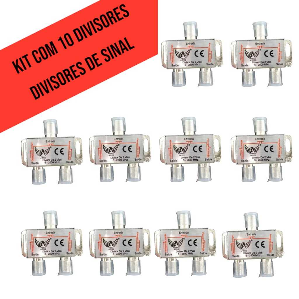 Kit Com 10 Divisor De Antena - Divisor de Sinal 2 Saídas Para Tv - Altomex