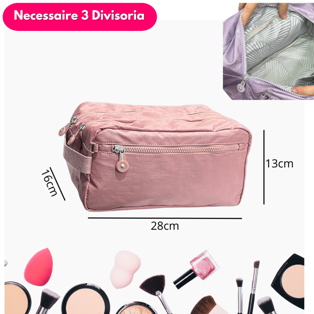 Bolsa Necessaire  De Maquiagem Feminina 3 Com Zíper Armazenamento Maquiagem Feminino Para Viagem Em Alto Qualidade