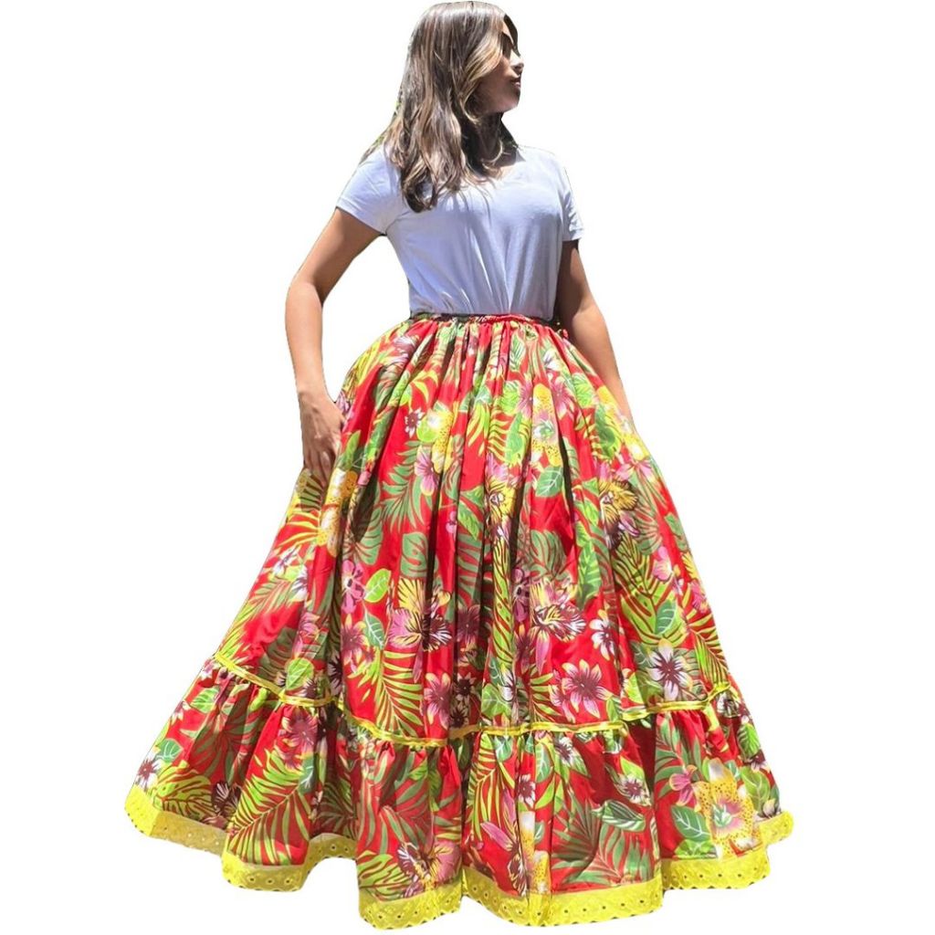 Saia Baiana Umbanda Candomblé Estampada Florida Cabocla Vermelho Amarelo em Oferta na Shopee