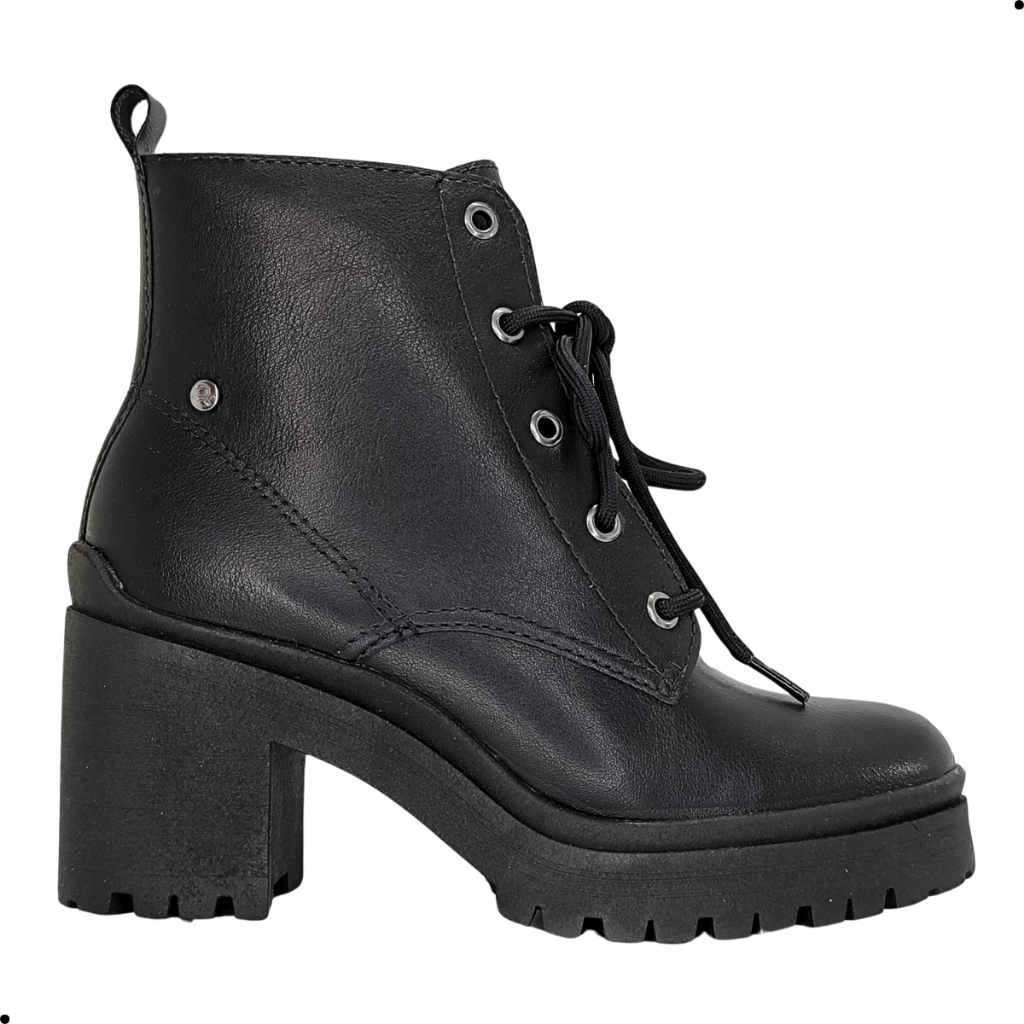 BOTA FEMININA PRETA SALTO TRATORADO PRESENTE COTURNO RAMARIM 2025