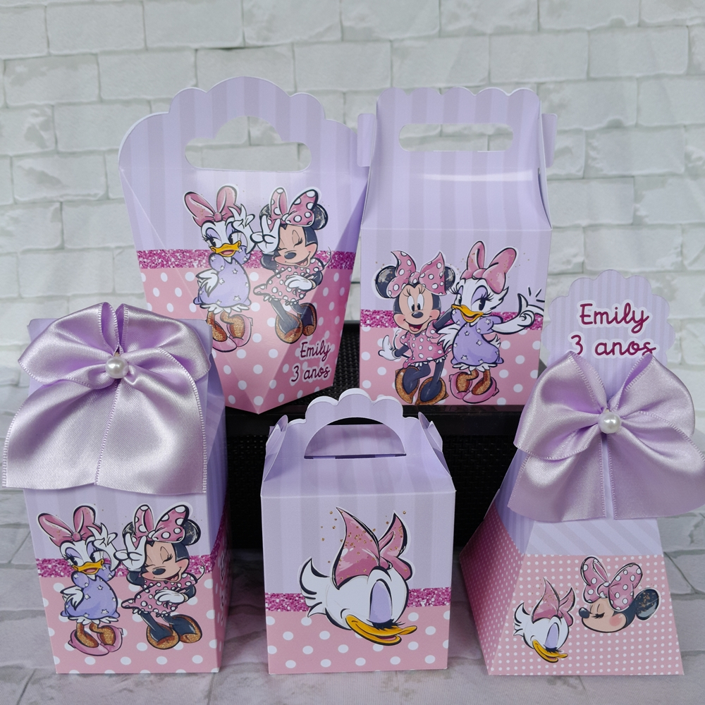 PEGUE E MONTE - Kit Festa Personalizados Minnie e Margarida Lilas e Rosa Lembrancinhas para Aniversário Kit Caixinhas