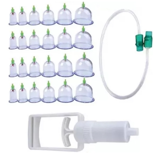 Kit Ventosa Terapia 24 Ventosas Copo Massoterapia + Bomba e mangueira