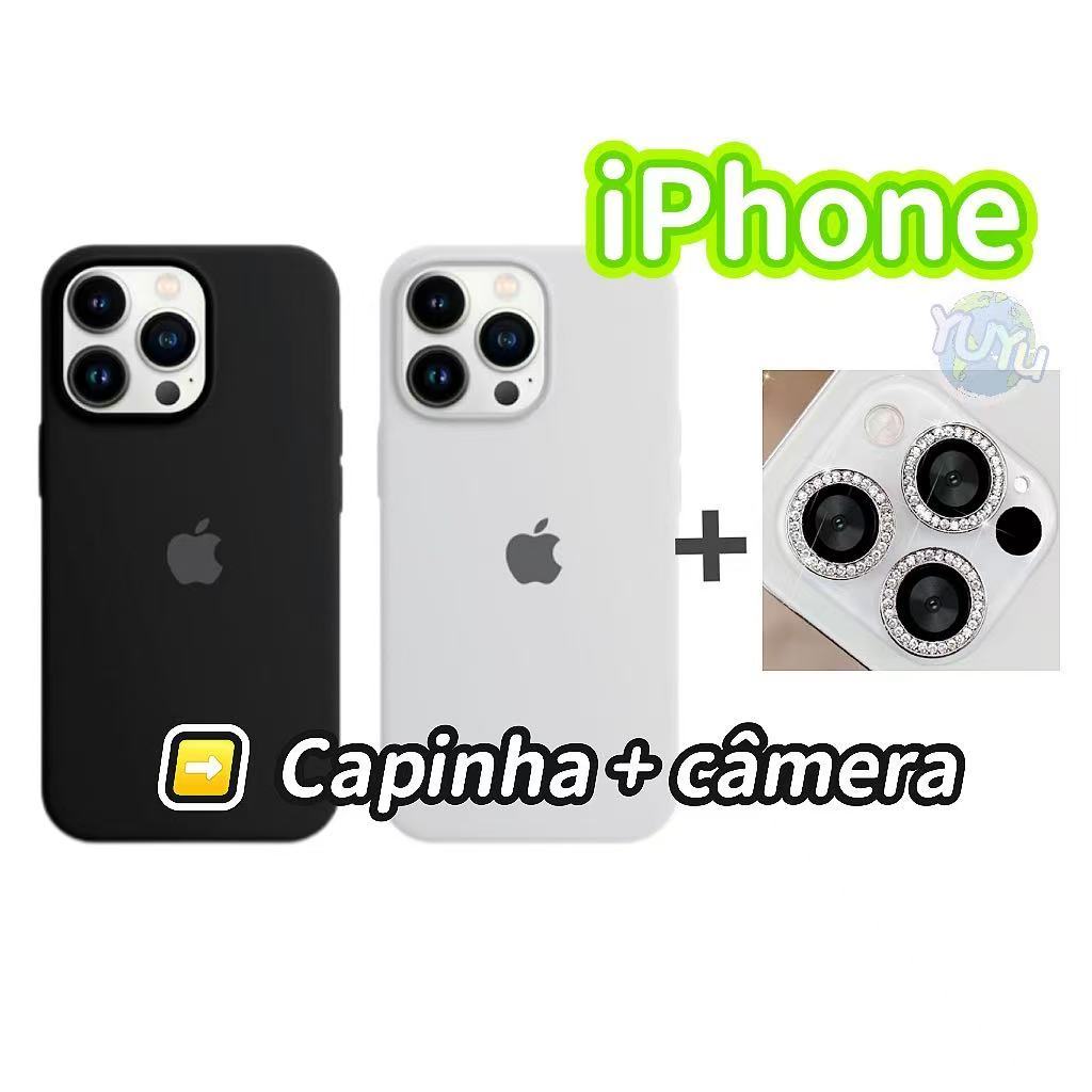 Kit Películas Lente Câmera Brilhante Com Capa Case Silicone Aveludado iPhone 11/12/13/14/15/16 PRO em Oferta na Shopee