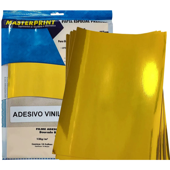 Papel ADESIVO VINIL DOURADO glossy 135g 10 folhas MASTERPRINT a prova de água para TINTA CORANTE