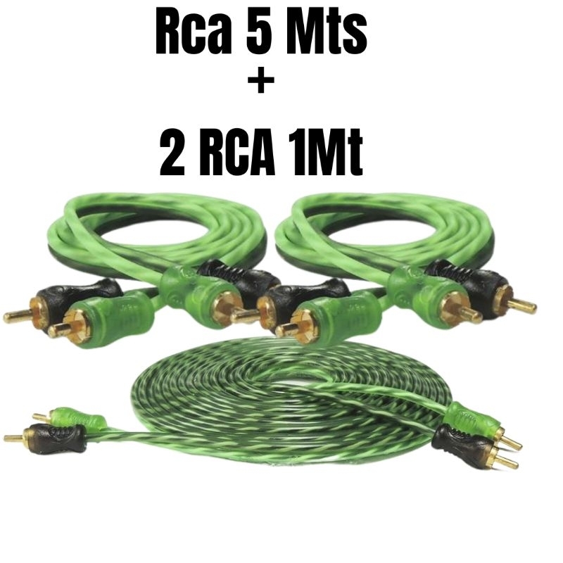 Kit 1 Cabo Rca 5mts + 2 Rca 1mt Blindado Cat 5 Injetado 4mm 200p Verde Technoise