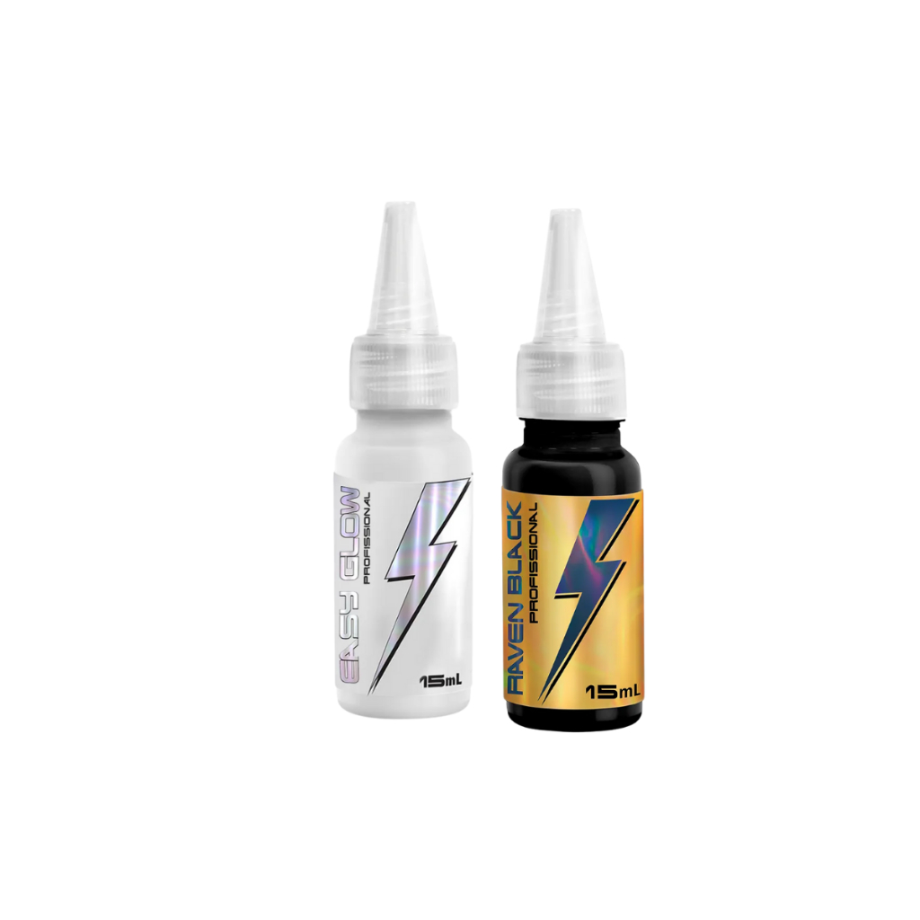 Kit Tintas Tatuagem 15ml Raven Black + Ghost White Easy Glow Electric Ink Tattoo OFERTA RELÂMPAGO