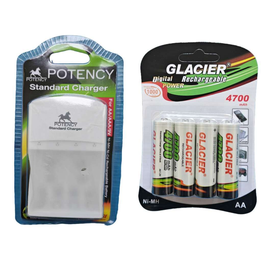 Kit Carregador + 4 Pilhas AAA2700/AA4700mah Potency Recarregável