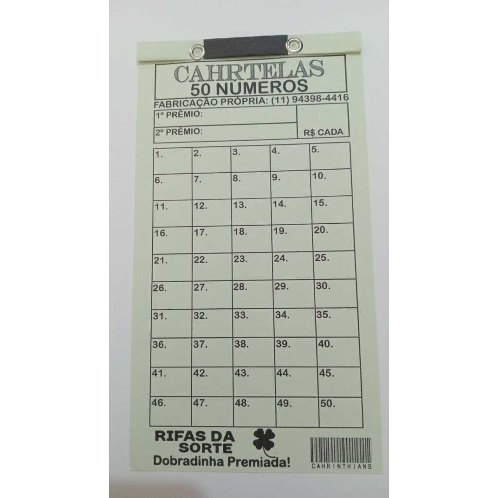 CARTELA DE RIFA 50 NÚMEROS, PACOTE COM 10 UNIDADES em Oferta na Shopee