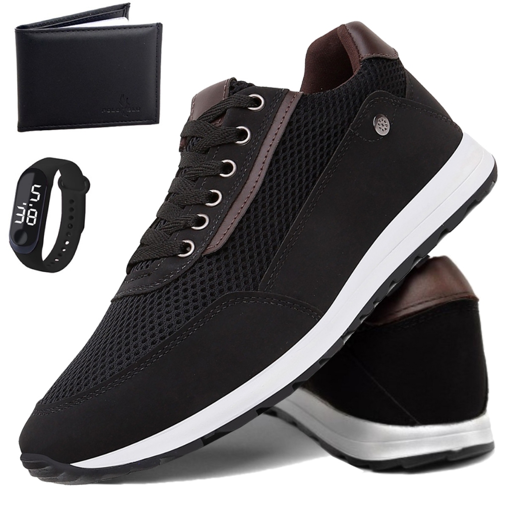 Tênis Masculino Sapatenis Jogger Casual Esporte Fino Kit Com Carteira Mais Relogio