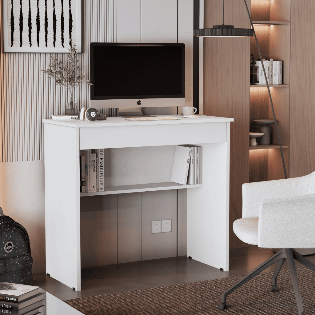Mesa Escrivaninha Compacta Com 1 Gaveta 70 Cm Branco Home Office Computador