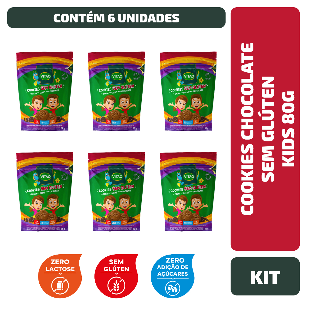 Kit Cookies Chocolate Sem Glúten Kids 80G - 6 Unidades - Food & Beverages