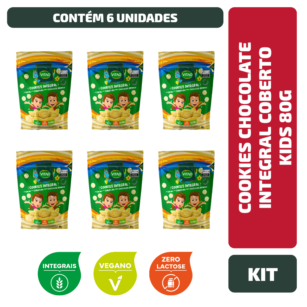 Kit Cookies Chocolate Integral Coberto Kids 80G - 6 Unidades - Food & Beverages