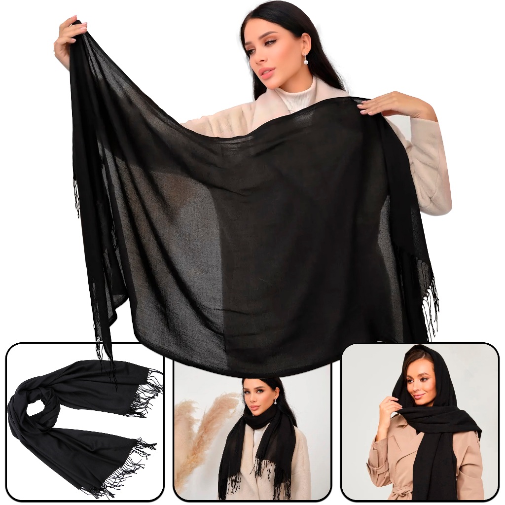 Cachecol Preto Pashmina Xale Echarpe Elegante Unissex em Oferta na Shopee