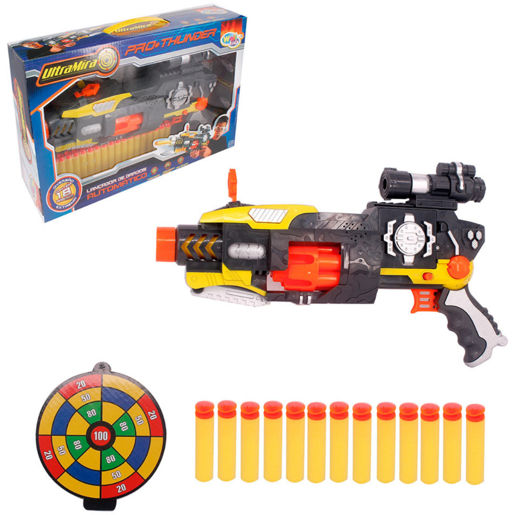Kit Pistola Arminha Infantil Grande Lança Dardos Automáticos Tipo Nerf com 18 Dardos - WK 6778