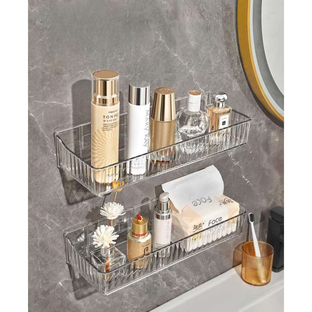 Suporte De Shampoo Prateleiras De Banheiro Sem Furo Acrilico linhado transparente-0128 em Oferta na Shopee
