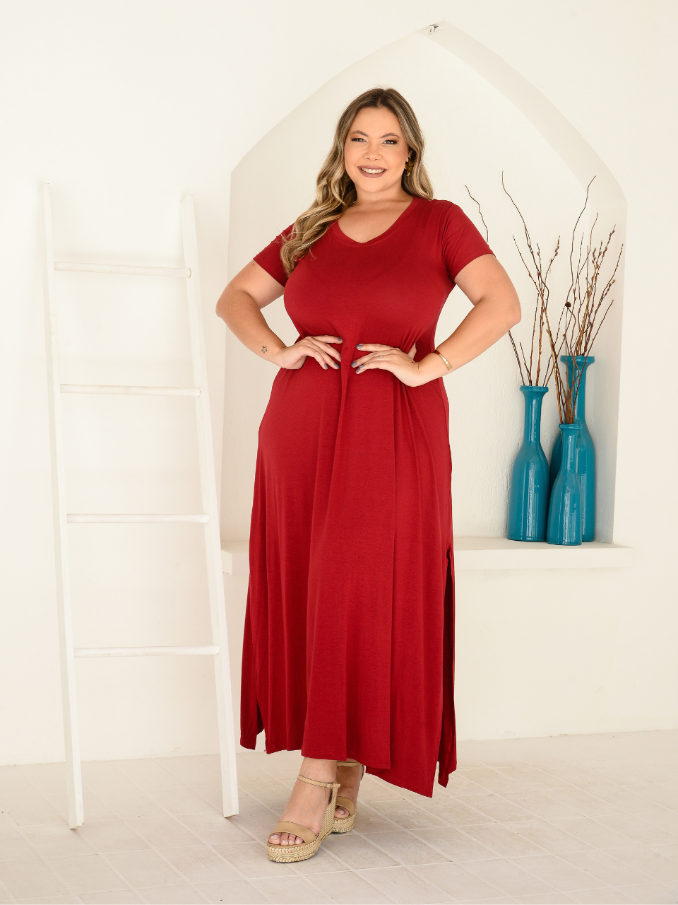 Vestido Longo Plus Size Elegante Feminino Tamanhos Grandes de Malha Confortável