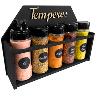 Porta Tempero Parede Bancada com 5 Potes 130ml Tampa Dupla + Etiquetas em Oferta na Shopee