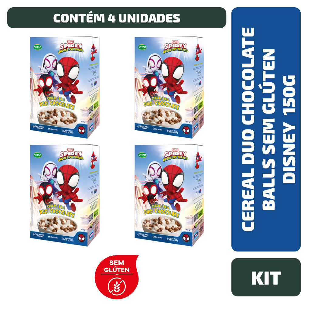 Kit 4 Un. Cereal Duo Chocolate Balls Sem Glúten Disney 150G