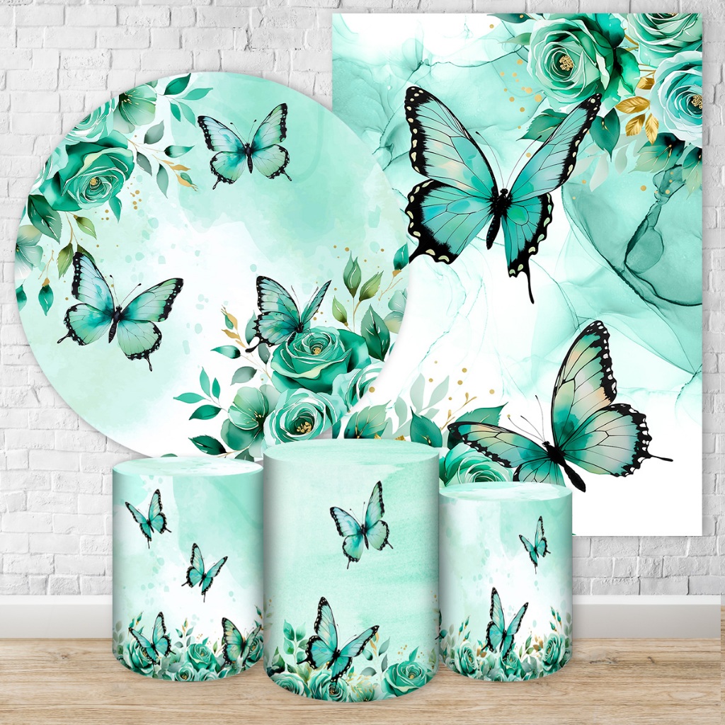 Capas Painéis de Festa Sublimados Vários Modelos Tema Borboletas Verdes em Oferta na Shopee