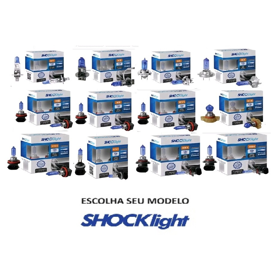 Par Lâmpada Automotiva Super Branca H1 H3 H4 H7 H8 H9 H11 H27 HB3 HB4 Farol Carro 8500K Shocklight