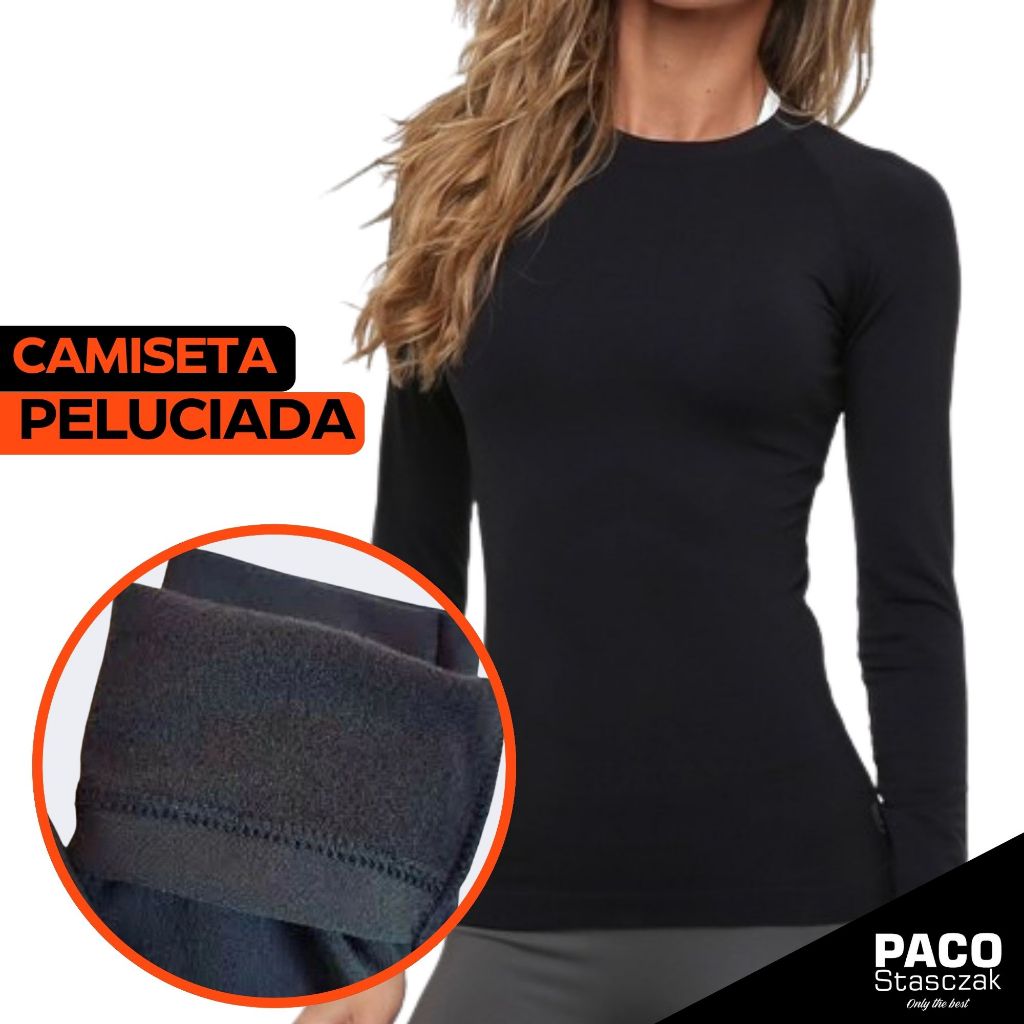 Camiseta Térmica Peluciada Feminina pra Frio Cardigã que Regula Temperatura Corporal no In...