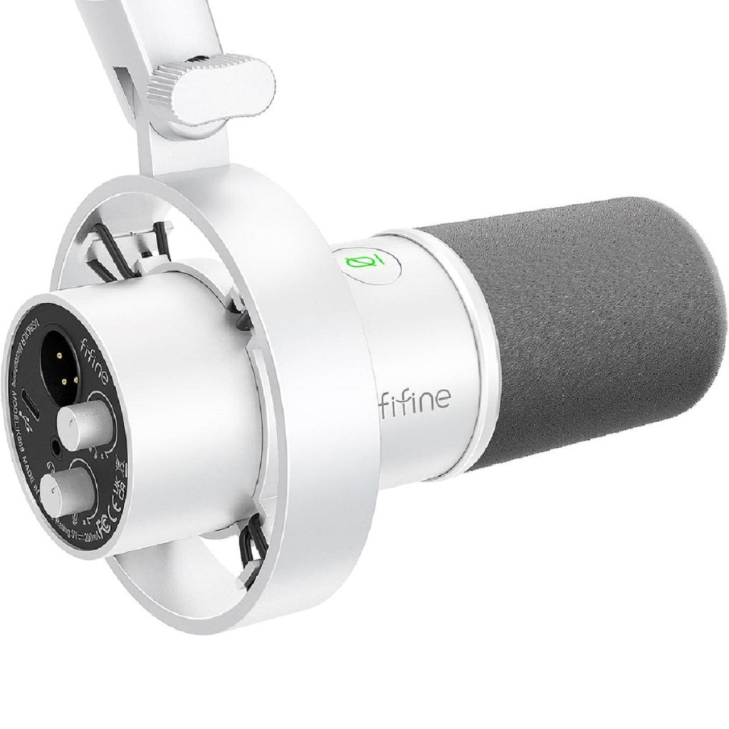 Microfone Dinâmico FIFINE K688W USB XLR De Mesa Branco - Audio