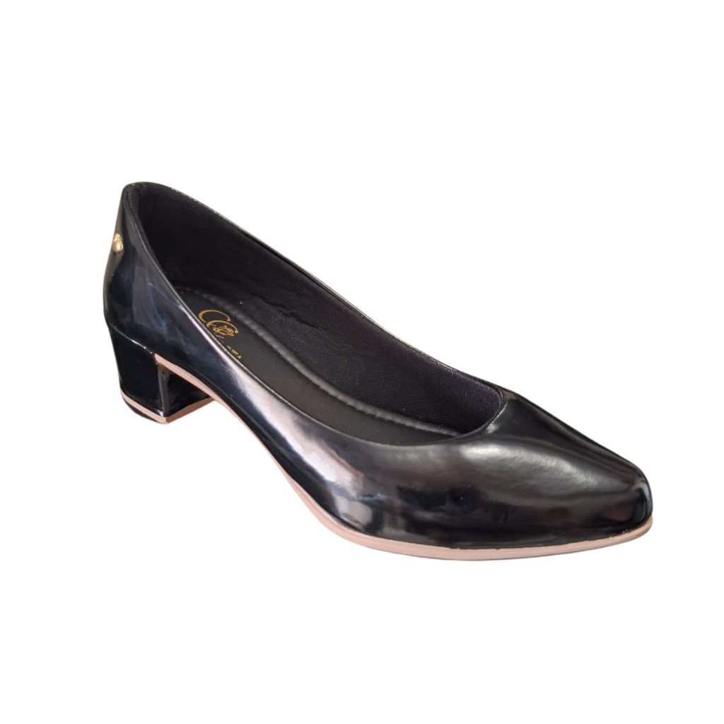 Sapato Social Feminino Feminina Scarpin Scarpan Salto Médio Alto Bloco Bico Fino Verniz ref 040