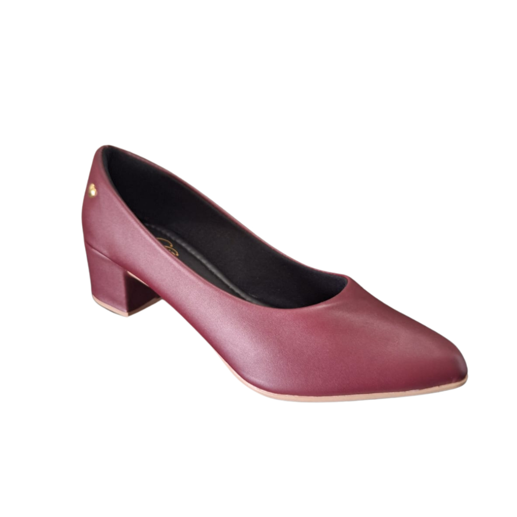 Sapato Social Feminino Feminina Scarpin Scarpan Salto Médio Alto Bloco Bico Fino Marsala napa ref 040