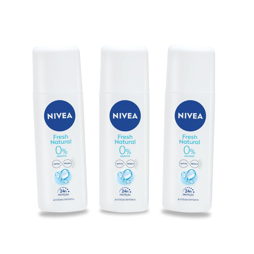 Kit Desodorante Líquido Nivea Natural Fresh 90ml - 3 Unidades - Proteção 24h e Frescor Natural - Beauty